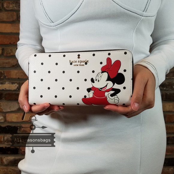 KATE SPADE DISNEY MINNIE MOUSE POLKA DOT LARGE TOTE  CONTINENTAL WALLET SET - Picture 9 of 15
